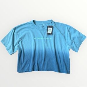 Under Armour Dip Dye Tie-Tye Blue Cropped Gym T-Shirt New With Tags Size Large